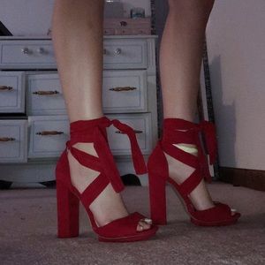 Sexy Red Lace Up Heels from LULUS